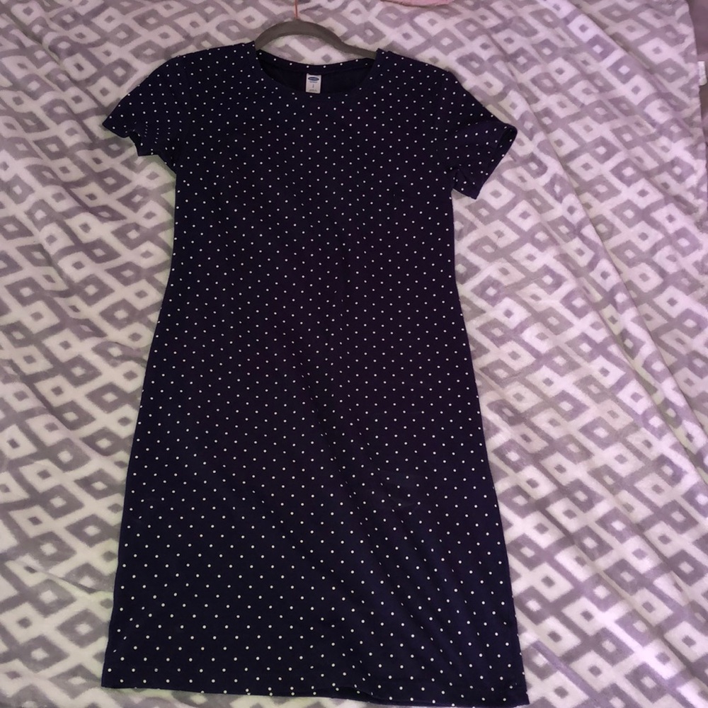 Navy Blue and White Polka Dot Dress